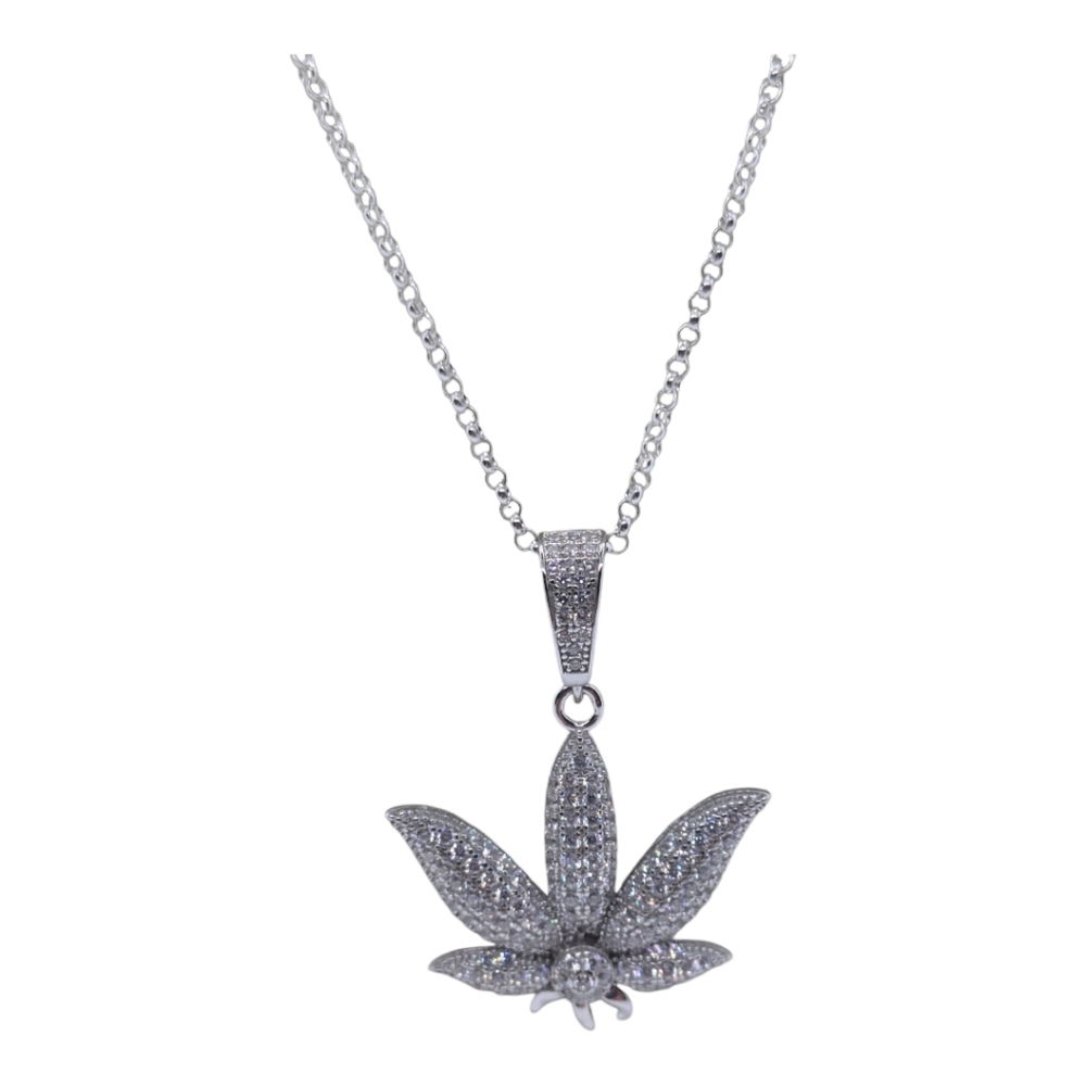 925 Sterling silver Medical Cannabis Pendant and Sterling Cable chain necklace